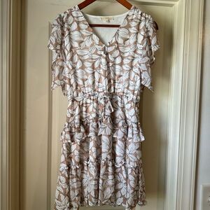 Promesa Tan & White Floral Ruffled Tiered Sundress - *NEW*
